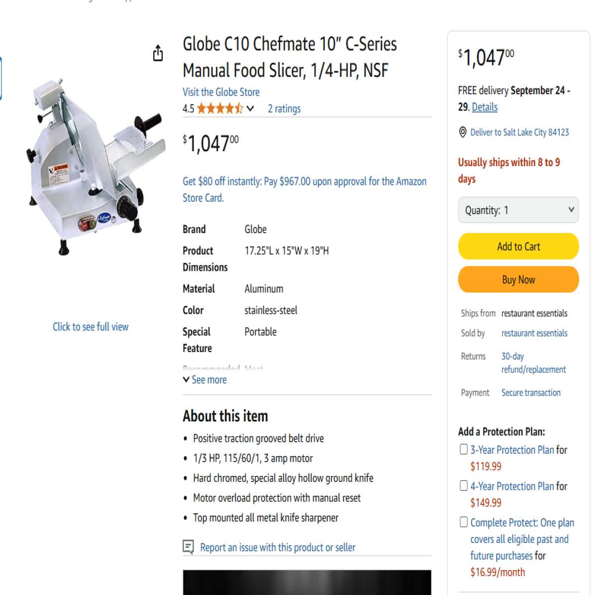 Globe Chefmate C10 10" Food Meat Deli Slicer - Photo 18